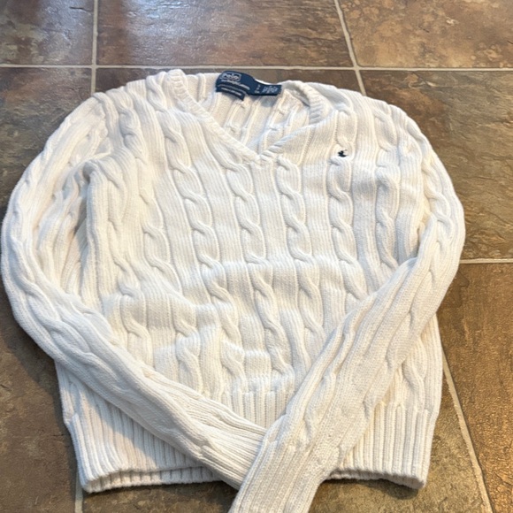 Polo Ralph Lauren Sweaters - Polo Ralph Lauren White V-Neck Cable Knit Sweater
